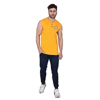 Stylish Yellow Cotton Blend Sleeveless Solid T-Shirt For Men-thumb3