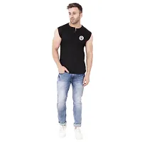 Stylish Black Cotton Blend Sleeveless Solid T-Shirt For Men-thumb2