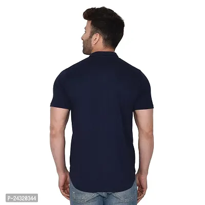 Stylish Navy Blue Cotton Blend Short Sleeves Regular Fit Casual Shirt For Men-thumb2