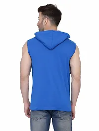 Stylish Blue Cotton Blend Solid Sleeveless Hoodies For Men-thumb1