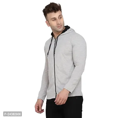 Stylish Silver Cotton Blend Solid Long Sleeves Hoodies For Men-thumb3