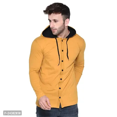 Stylish Golden Cotton Blend Solid Long Sleeves Hoodies For Men-thumb0