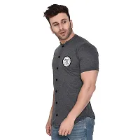 Stylish Grey Cotton Blend Short Sleeves Regular Fit Casual Shirt For Men-thumb2