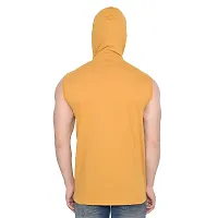 Stylish Golden Cotton Blend Solid Sleeveless Hoodies For Men-thumb1