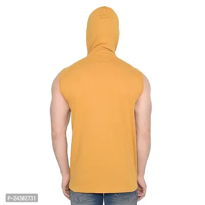 Stylish Golden Cotton Blend Solid Sleeveless Hoodies For Men-thumb2