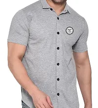 Stylish Silver Cotton Blend Solid Short Sleeves Shirt For Men-thumb3