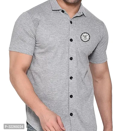 Stylish Silver Cotton Blend Solid Short Sleeves Shirt For Men-thumb4