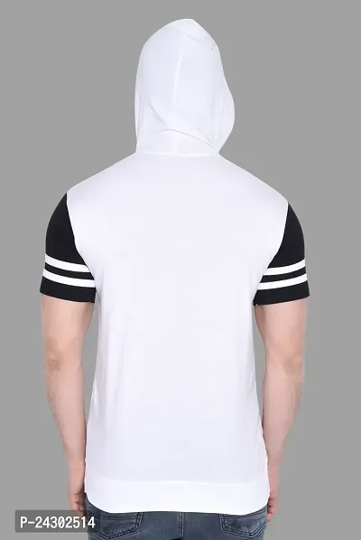 Stylish White Cotton Blend Solid Short Sleeves Hoodies For Men-thumb2