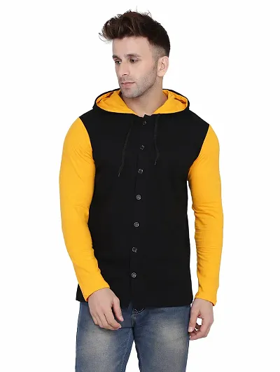 Stylish Cotton Blend Solid Long Sleeves Hoodies For Men