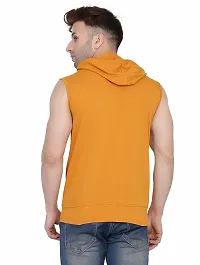 Stylish Golden Cotton Blend Solid Sleeveless Hoodies For Men-thumb1