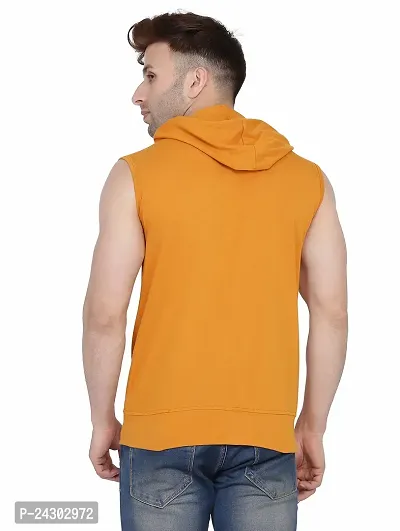 Stylish Golden Cotton Blend Solid Sleeveless Hoodies For Men-thumb2