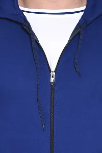 Stylish Blue Cotton Blend Solid Short Sleeves Hoodies For Men-thumb4