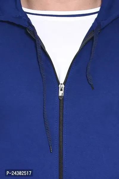 Stylish Blue Cotton Blend Solid Short Sleeves Hoodies For Men-thumb5
