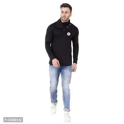 Stylish Black Cotton Blend Long Sleeves Solid T-Shirt For Men-thumb4