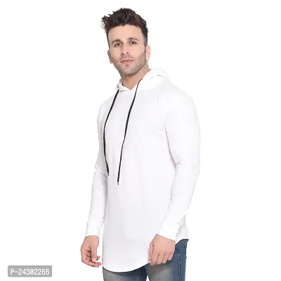 Stylish White Cotton Blend Solid Long Sleeves Hoodies For Men-thumb3