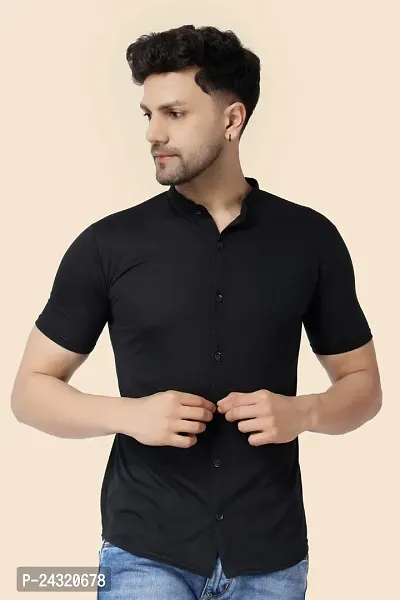 Stylish Black Cotton Blend Short Sleeves Regular Fit Casual Shirt For Men