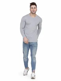 Stylish Cotton Blend Silver Solid Tees For Men-thumb4