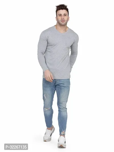 Stylish Cotton Blend Silver Solid Tees For Men-thumb5