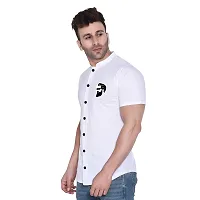 Stylish White Cotton Blend Short Sleeves Regular Fit Casual Shirt For Men-thumb2