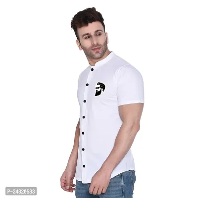 Stylish White Cotton Blend Short Sleeves Regular Fit Casual Shirt For Men-thumb3