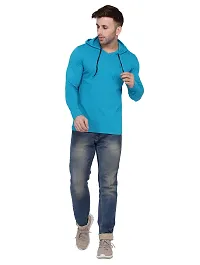 Stylish Turquoise Cotton Blend Solid Long Sleeves Hoodies For Men-thumb3