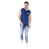 Stylish Blue Cotton Blend Solid Sleeveless Hoodies For Men-thumb3