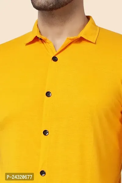 Stylish Yellow Cotton Blend Short Sleeves Regular Fit Casual Shirt For Men-thumb4