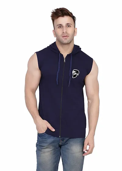 Stylish Blend Solid Sleeveless Hoodies For Men