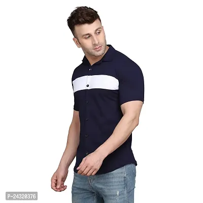 Stylish Navy Blue Cotton Blend Short Sleeves Regular Fit Casual Shirt For Men-thumb3