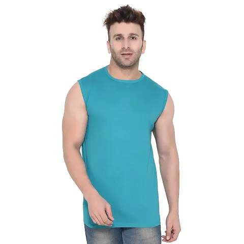 Stylish Blend Sleeveless Solid T-Shirt For Men