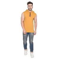 Stylish Golden Cotton Blend Solid Sleeveless Hoodies For Men-thumb4