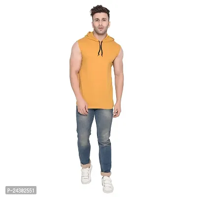 Stylish Golden Cotton Blend Solid Sleeveless Hoodies For Men-thumb5