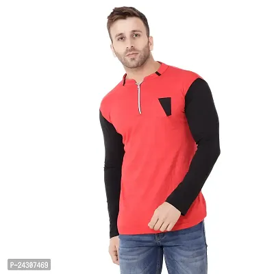 Stylish Red Cotton Blend Long Sleeves Solid T-Shirt For Men