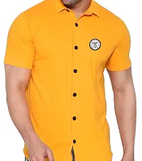 Stylish Yellow Cotton Blend Solid Short Sleeves Shirt For Men-thumb3