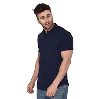 Stylish Navy Blue Cotton Blend Short Sleeves Regular Fit Casual Shirt For Men-thumb2