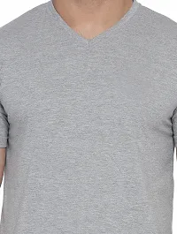 Stylish Cotton Blend Silver Solid Tees For Men-thumb3