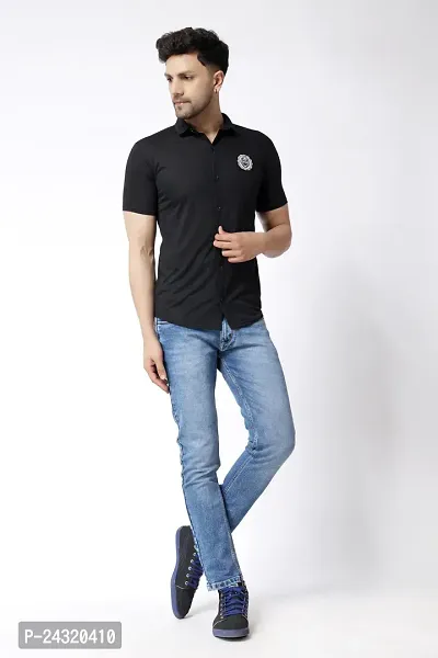 Stylish Black Cotton Blend Short Sleeves Regular Fit Casual Shirt For Men-thumb5