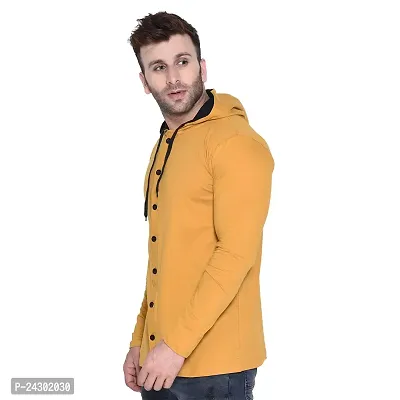 Stylish Golden Cotton Blend Solid Long Sleeves Hoodies For Men-thumb2