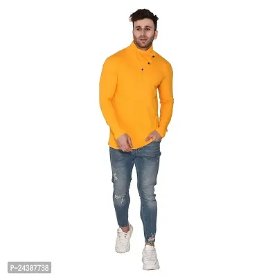 Stylish Yellow Cotton Blend Long Sleeves Solid T-Shirt For Men-thumb4