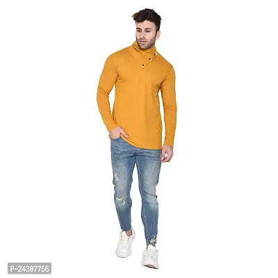 Stylish Golden Cotton Blend Long Sleeves Solid T-Shirt For Men-thumb4