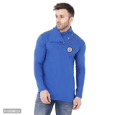 Stylish Blue Cotton Blend Long Sleeves Solid T-Shirt For Men-thumb0