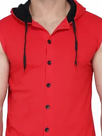 Stylish Red Cotton Blend Solid Sleeveless Hoodies For Men-thumb4