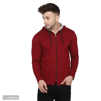 Stylish Maroon Cotton Blend Solid Long Sleeves Hoodies For Men