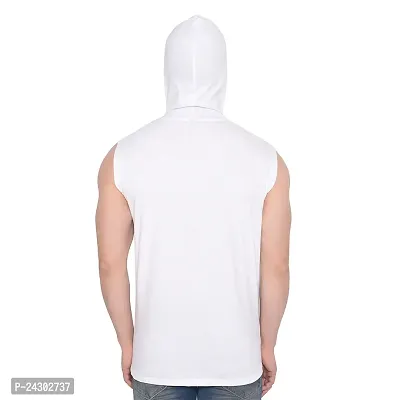 Stylish White Cotton Blend Solid Sleeveless Hoodies For Men-thumb2