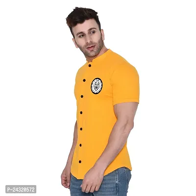 Stylish Yellow Cotton Blend Short Sleeves Regular Fit Casual Shirt For Men-thumb3