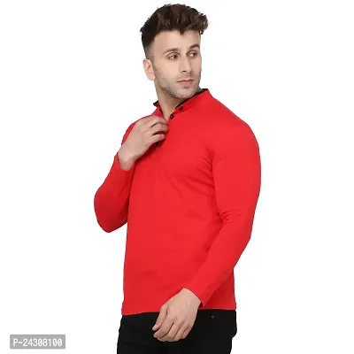 Stylish Red Cotton Blend Long Sleeves Solid T-Shirt For Men-thumb3