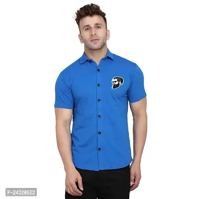 Stylish Blue Cotton Blend Short Sleeves Regular Fit Casual Shirt For Men