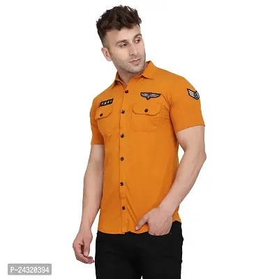 Stylish Mustard Cotton Blend Short Sleeves Regular Fit Casual Shirt For Men-thumb3