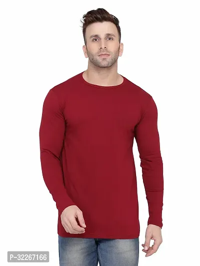 Stylish Cotton Blend Maroon Solid Tees For Men-thumb0