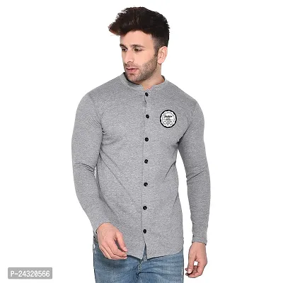 Stylish Silver Cotton Blend Long Sleeves Regular Fit Casual Shirt For Men-thumb0